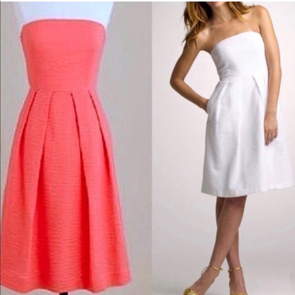 EUC J. Crew Lorelei strapless sundress in coral deco dot - size 6 Barbiecore